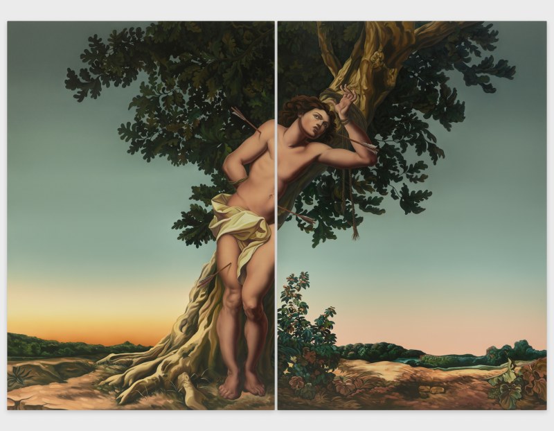 A two panel painting by Jesse Mockrin
