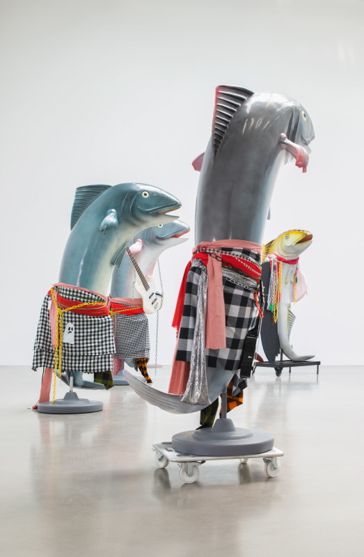 Installation view, Cosima von Bonin, WHAT IF IT BARKS?, Petzel, 2018