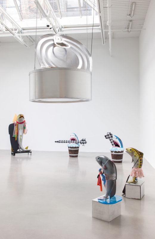 Installation view, Cosima von Bonin, WHAT IF IT BARKS?, Petzel, 2018