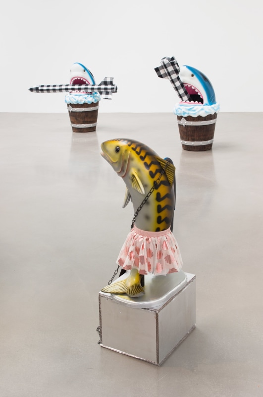 Installation view, Cosima von Bonin, WHAT IF IT BARKS?, Petzel, 2018