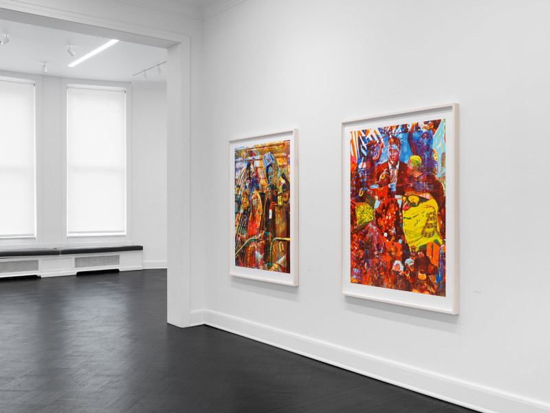 Installation view, Rob Swainston and Zorawar Sidhu,&nbsp;Doomscrolling, Petzel, 2022