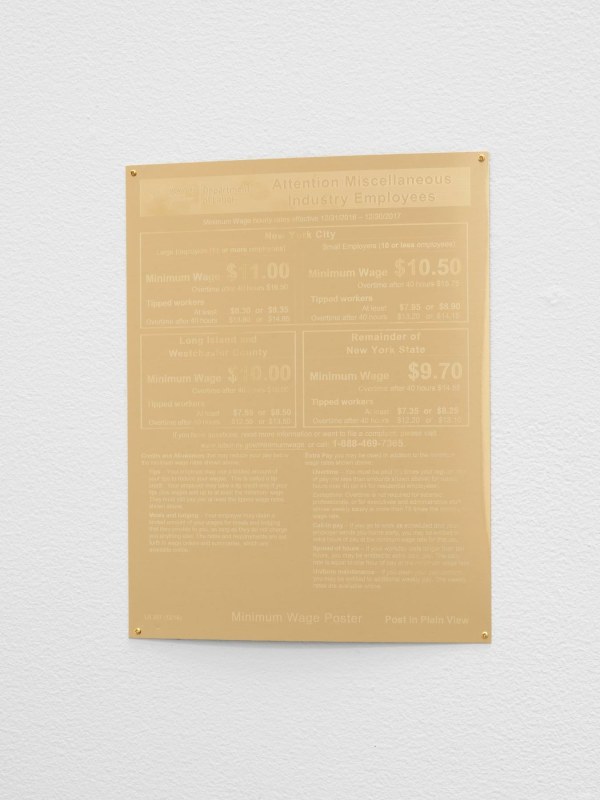NEW YORK, STATE OF OPPORTUNITY | Department of Labor, Attention Miscellaneous Industry Employees, Minimum Wage hourly rates effective 12/31/2016 &ndash; 12/30/2017, New York City, Large Employers (11 or more employees), Minimum Wage $11.00, Overtime after 40 hours $16.50, Tipped workers, At least $8.30 or $9.35, Overtime after 40 hours $13.80 or $14.85, Small Employers (10 or less employees), Minimum Wage $10.50, Overtime after 40 hours $15.75, Tipped workers, At least $7.95 or $8.90, Overtime after 40 hours $13.20 or $14.15, Long Island and Westchester County, Minimum Wage $10. 00, Overtime after 40 hours $15.00, Tipped workers, At least, $7 .55 or $8.50, Overtime after 40 hours, $12.55 or $13.50, Remainder of New York State, Minimum Wage $9.70, Overtime after 40 hours $14.55, Tipped workers, At least $7 .35 or $8.25, Overtime after 40 hours $12.20 or $13.10, If you have questions, need more information or want to file a complaint, please visit&nbsp;www.labor.ny.gov/minimumwage&nbsp;or call: 1-888-469-7365. Credits and Allowances that may reduce your pay below the minimum wage rates shown above: &bull; Tips - Your employer may use a limited amount of your tips to reduce your wages. This is called a tip credit. Your employer may take a tip credit only if your tips plus wages add up to at least the minimum wage. They must still pay you at least the tipped wage rates shown above. &bull; Meals and lodging - Your employer may claim a limited amount of your wages &nbsp; for meals and lodging that they provide to you, as long as they do not charge you anything else. The rates and requirements are set forth in wage orders and summaries, which are available online. Extra Pay you may be owed in addition to the minimum wage rates shown above: &bull; Overtime- You must be paid 1&oacute; times your regular rate of pay (no less than amounts shown above) for weekly hours over 40 (or 44 for residential employees). Exceptions: Overtime is not required for salaried professionals, or for executives and administrative staff whose weekly salary is more than 75 times the minimum wage rate. &bull; Call-in pay - If you go to work as scheduled and your employer sends you home early, you may be entitled to extra hours of pay at the minimum wage rate for that day. &bull; Spread of hours - If your workday lasts longer than ten hours, you may be entitled to extra daily pay. The daily rate is equal to one hour of pay at the minimum wage rate. &bull; Uniform maintenance - If you clean your own uniform, you may be entitled to additional weekly pay. The weekly rates are available online. LS 207 (12/16) Minimum Wage Poster, Post in Plain View