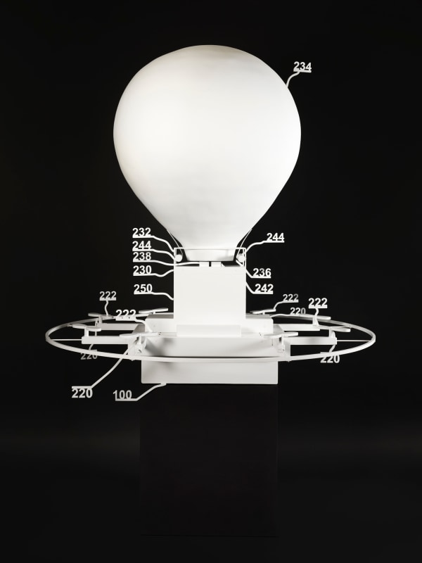 Simon Denny, Amazon delivery drone patent drawing as virtual Rio Tinto mineral globe (US 10,246,186 Bl: UNMANNED AERIAL VEHICLE WITH INFLATABLE MEMBRANE, 2019)