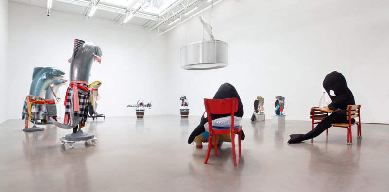 Installation view, Cosima von Bonin, WHAT IF IT BARKS?, Petzel, 2018