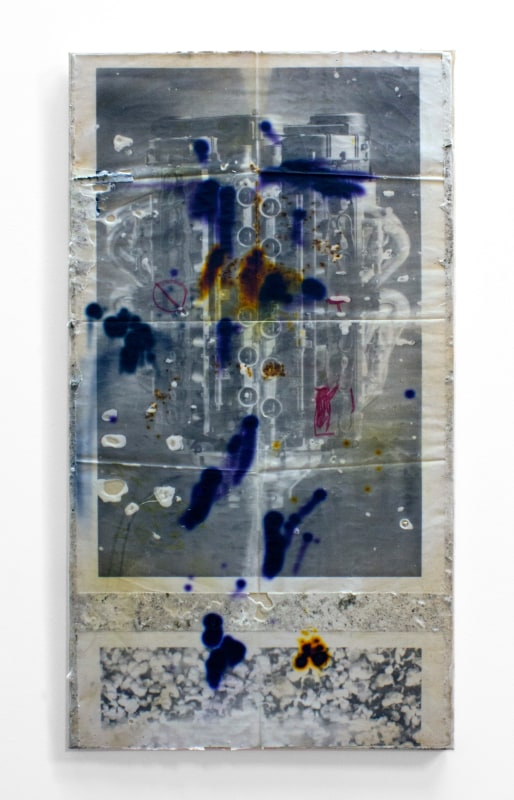 Under the hood with pop, 2013, wax and ink transfer on canvas, 24 x 44 in (61 x 112 cm)
