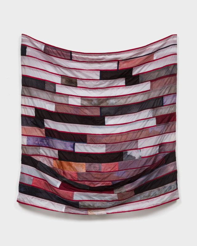 Carla Edwards, &quot;Gape&quot;, 2024, American flags, bleach, nylon dye, 50 x 53 in (127 x 134.6 cm)