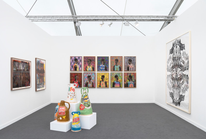 Installation view at Frieze New York, 2019, alongside Derek Fordjour and Kandis Williams.