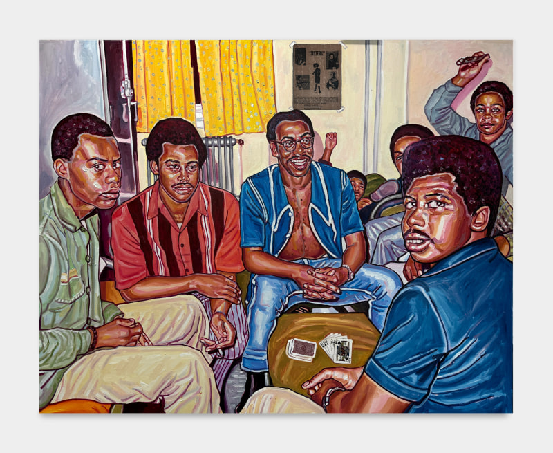 Esiri Erheriene-Essi, &quot;A Royal Flush&quot;, 2025, oil, ink and xerox transfer on linen, 61 x 76 3/4 in (154.9 x 195 cm)