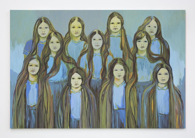 Claire Tabouret, &quot;Blue Sentinels,&quot; 2016, acrylic on canvas, 67 x 99 in (170 x 250 cm)