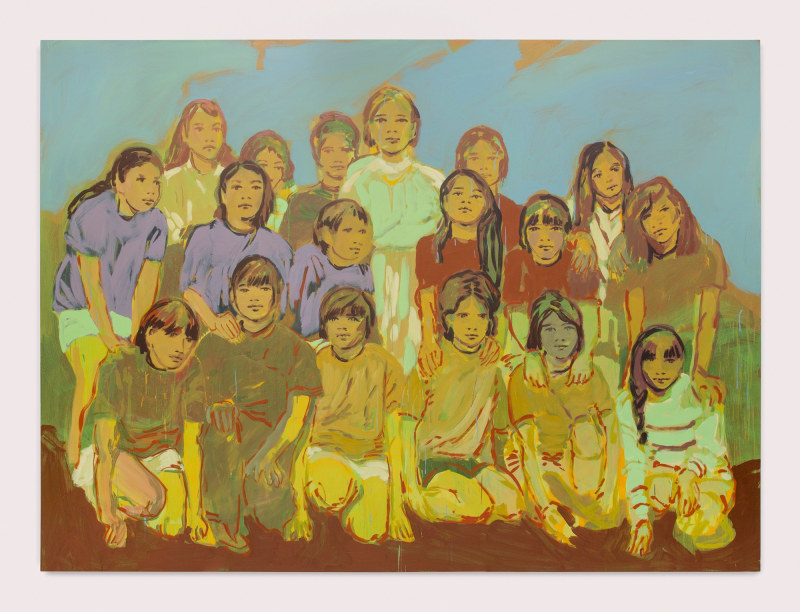 Claire Tabouret, &quot;The Soccer Team,&quot; 2019, acrylic on canvas, 86 3/5 x 118 1/8 in (220 x 300 cm), acrylic on canvas, 86 3/5 x 118 1/8 in (220 x 300 cm)