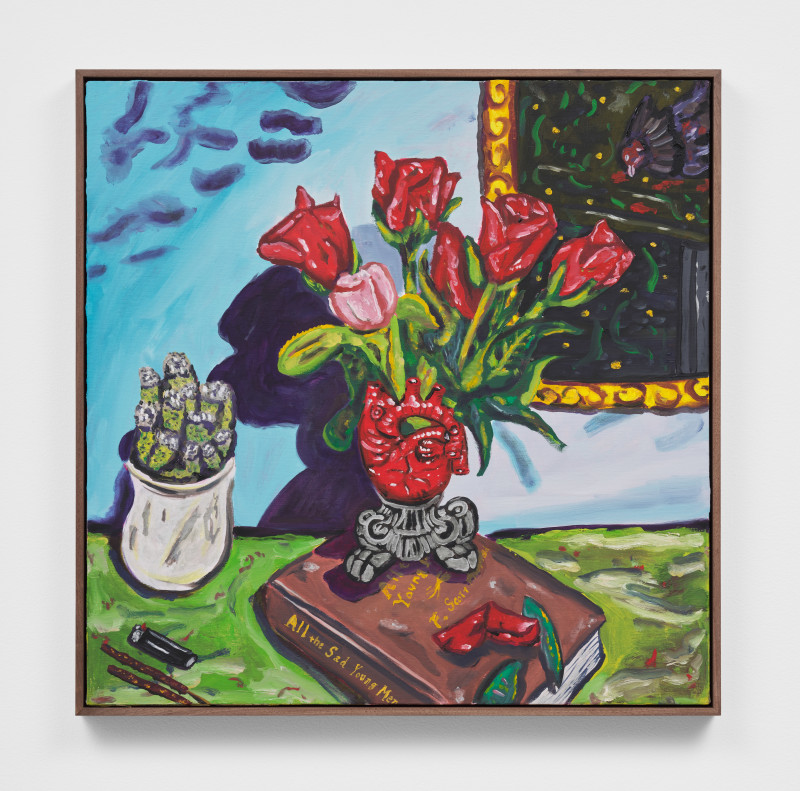 Marcel Alcal&aacute;, &quot;A Reflection Through Fresh Roses&quot;, 2023, oil on canvas, walnut frame, 30 x 30 in (76.2 x 76.2 cm)