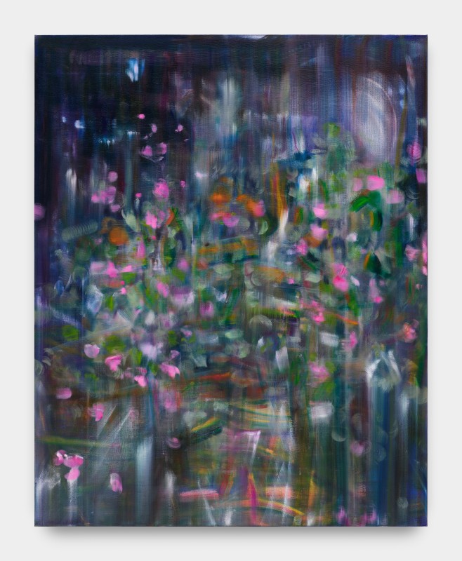Ben Tong, &quot;Bougainvillea at Night&quot;, 2024, oil on canvas, 60 x 48 in (152.4 x 121.9 cm)