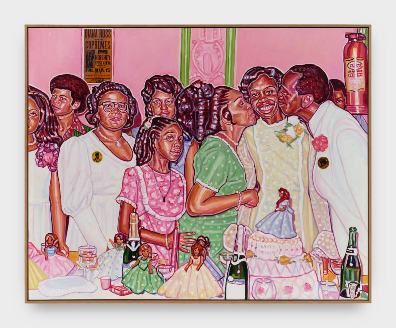 Esiri Erheriene-Essi, &quot;When You Were Young (Sweet Sixteen)&quot;, 2025, oil, ink and xerox transfer on linen, 58 1/2 x 78 3/4 x 2 1/4 in (148.6 x 200 x 5.7 cm)
