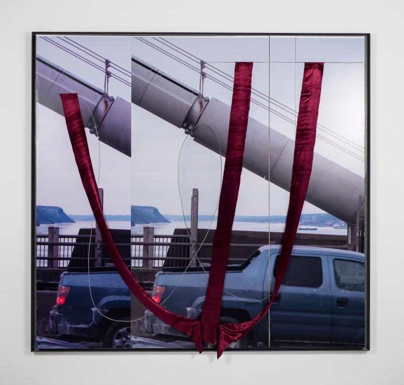 Rose Marcus, &quot;GW (Double you)&quot;, 2017, inkjet print on adhesive vinyl, PVC, plexi-glass, silk velvet, iron frame,&nbsp;65 1/2 x 68 1/2 in (166.4 x 174 cm)