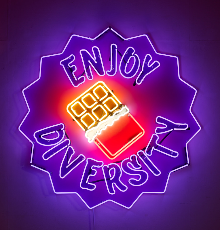Divya Mehra, &quot;Without You I&rsquo;m Nothing (Eating the Other), pink&quot;, 2025, neon, plexi, 36 x 36 x 3 in (91.5 x 91.5 x 7.6 cm)