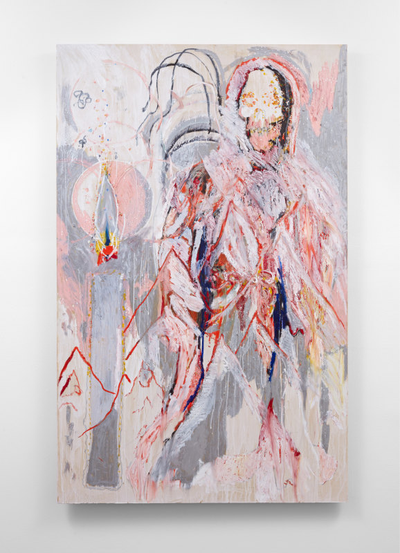 JPW3, &quot;Dead Man Walking&quot;, 2024, acrylic grease pencil and oil stick on panel, 60 x 38 in (152.4 x 96.5 cm)