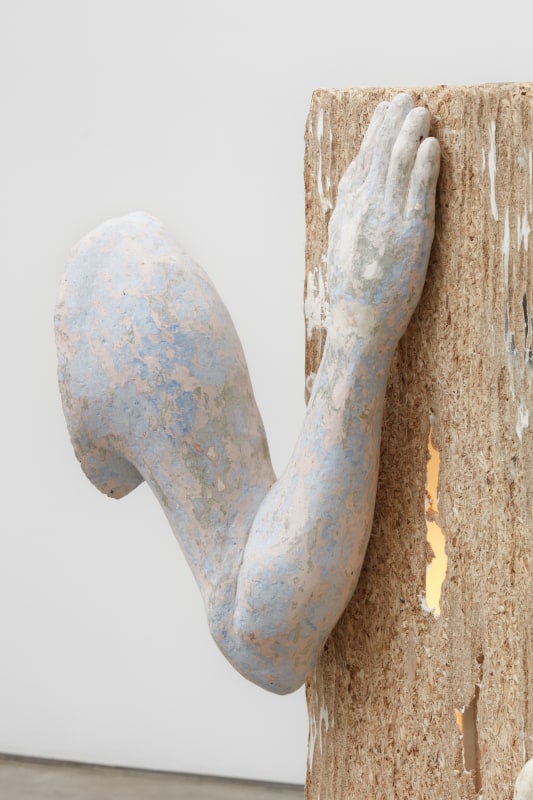Catalina Ouyang, Lucretia&rsquo;s Apostrophe, 2022, detail, found drawers, cement, steel, horse femur, polyester fleece, walnut, light, found fabric, carved soapstone, carved maple, papier mache, beeswax, acrylic, copper, 61 1/2 x 32 x 24 in (156.2 x 81.3 x 61 cm)