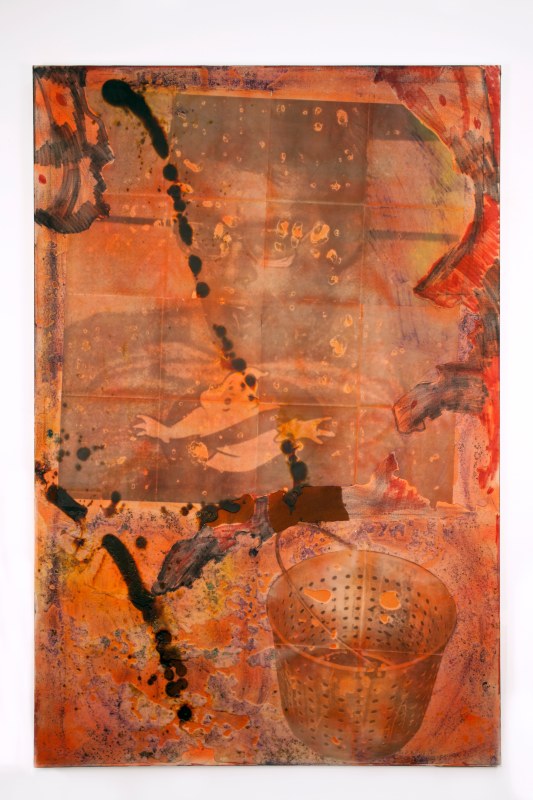 S.K.B., 2015, wax and ink on canvas,&nbsp;48 x 72 in (122 x 183 cm)