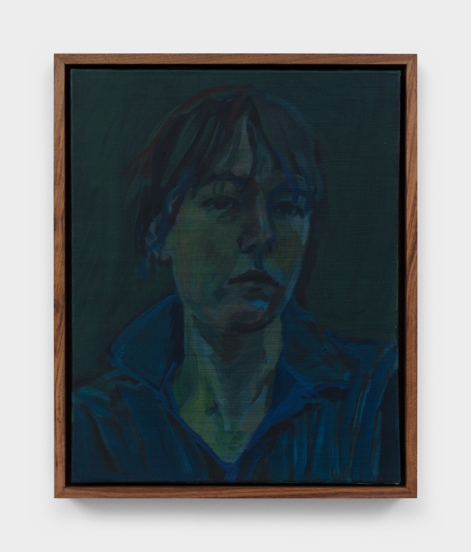 Claire Tabouret, &quot;Self-Portrait (dark)&quot;, 2025, acrylic on canvas, 21 1/2 x 17 1/2 x 2 1/4 in (54.6 x 44.5 x 5.7 cm)