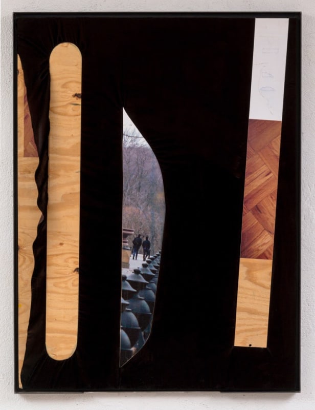Central Park (two walkers, three kind of marks), 2015, inkjet print on adhesive vinyl, BC plywood, silk two-tone velvet,&nbsp;48 x 36 in (121.9 x 91.4 cm)