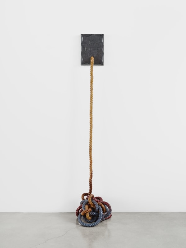 Carla Edwards, &quot;Up a Rope&quot;, 2023, cast aluminum, rope, pigment, encaustic, 72 x 20 x 16 in (182.9 x 50.8 x 40.6 cm)