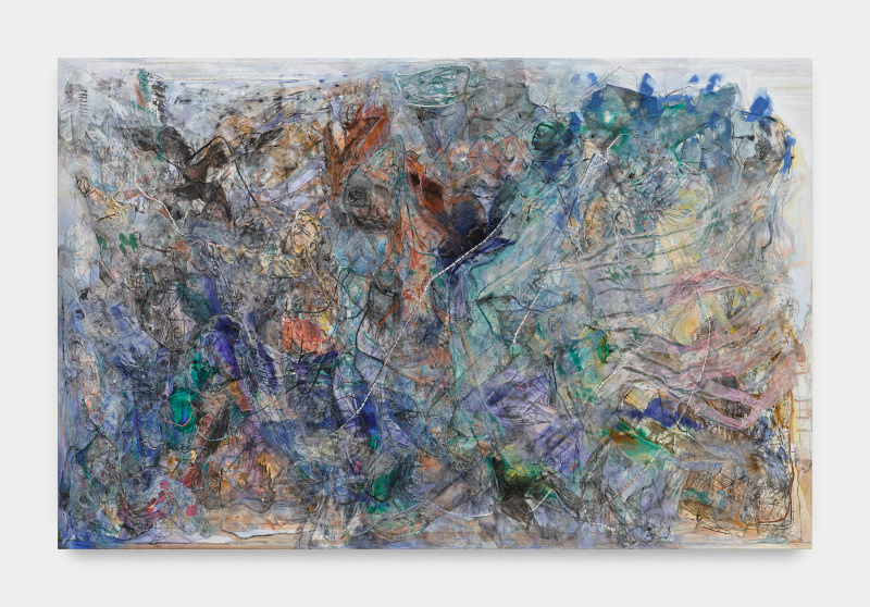 Iva Gueorguieva, &quot;Seascape: Black Madonna&quot;, 2024, acrylic, gauze, pencil, and ink on linen, 78 x 124 in (198.1 x 315 cm)
