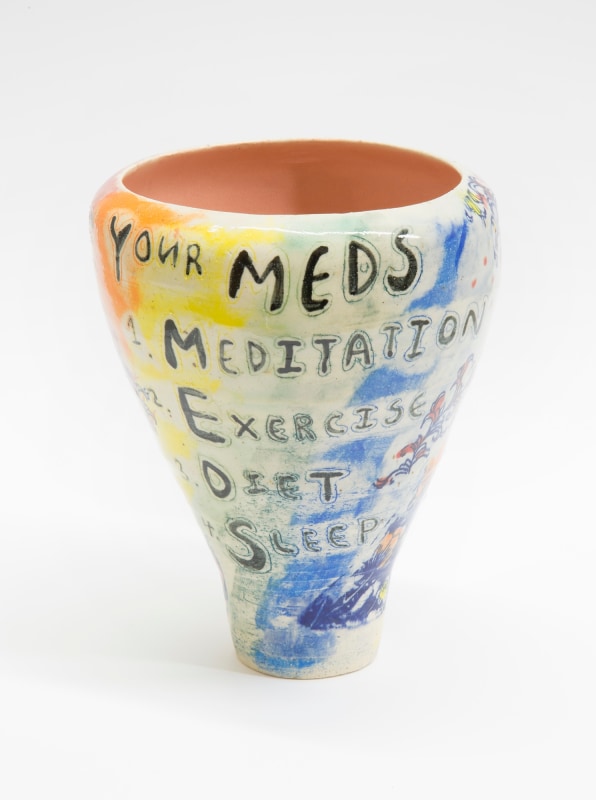 Christine Tien Wang, &quot;Take Your Meds,&quot; 2019, ceramic, glaze, 7 x 6 x 6 in (17.8 x 15.2 x 15.2 cm)