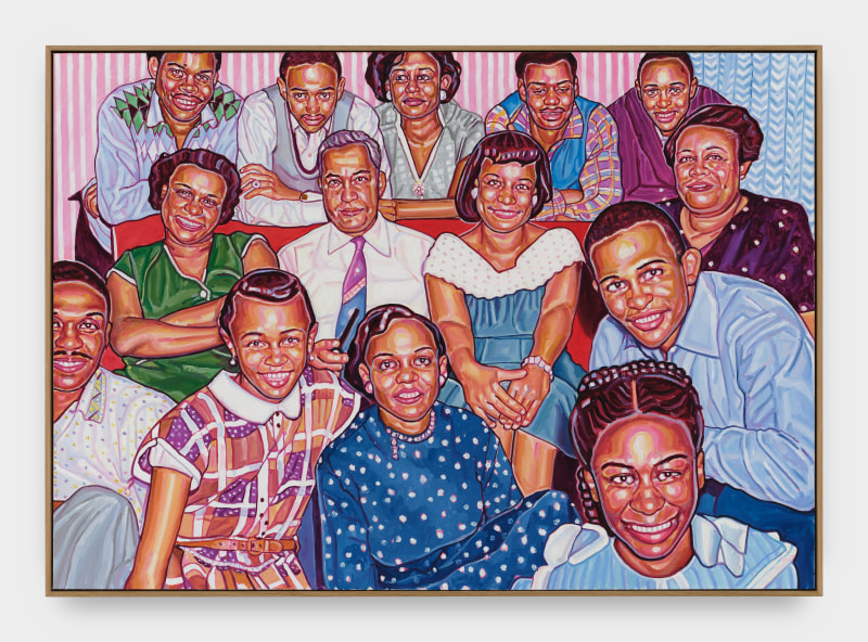 Esiri Erheriene-Essi, &quot;The Reunion&quot;, 2024, oil on linen, 55 1/2 x 78 1/4 x 2 1/4 in (141 x 198.8 x 5.7 cm)