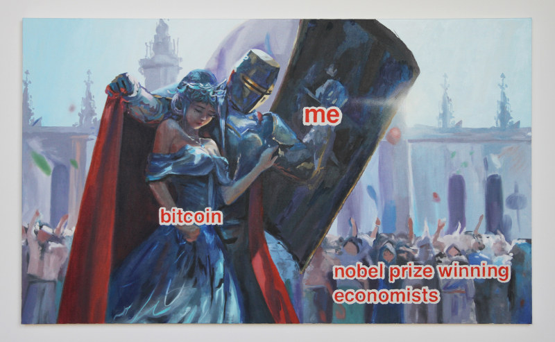 Christine Tien Wang, &quot;Bitcoin Princess,&quot; 2018, acrylic on canvas, 36 x 60 in (91.44 x 152.40 cm)
