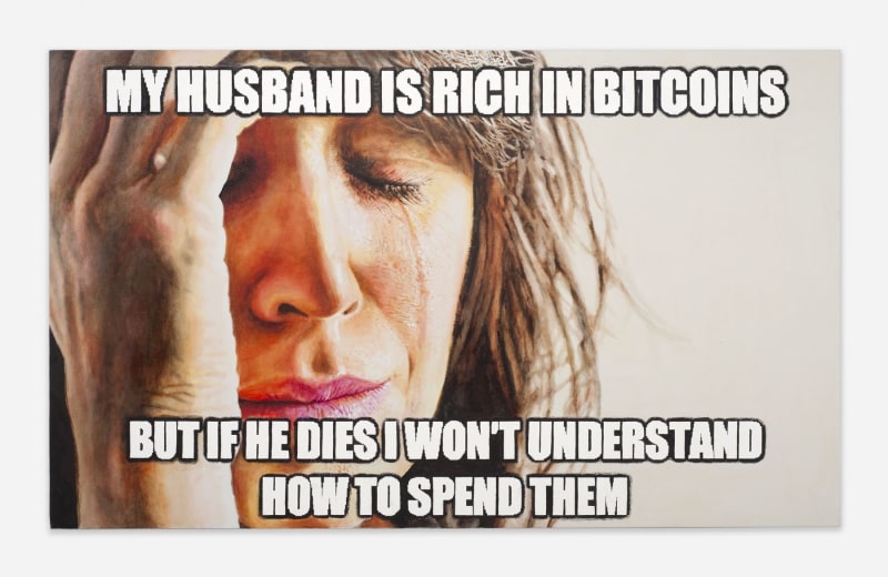 Christine Tien Wang, &quot;Bitcoin Wife II&quot;, 2019, acrylic on canvas, 36 x 60 in (91.4 x 152.4 cm)