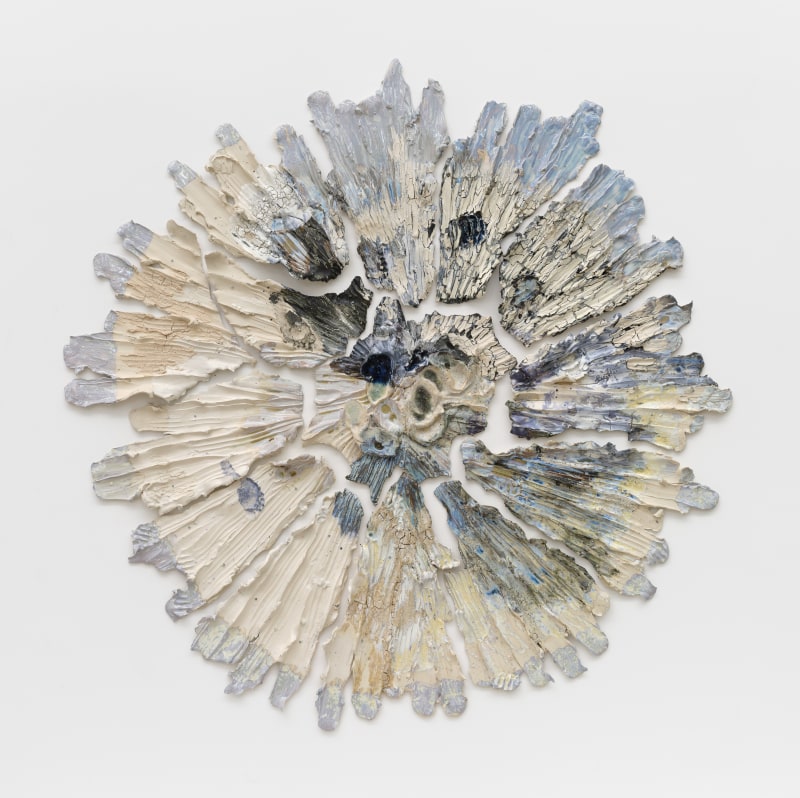 Brie Ruais, &quot;Spreading Outward, Full Moon, 130 lbs&quot;, 2023, glazed stoneware, rocks, hardware, 81 1/4 x 80 3/4 x 2 1/2 in (206.4 x 205.1 x 6.3 cm)