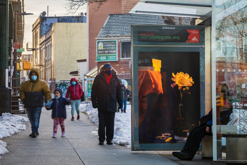 &quot;CDCR (Interior Reflections),&quot; 2020, Roosevelt Ave. between 63rd St. &amp; 64th St., Queens, as a part of Awol Erizku: New Visions for Iris, an exhibition on 350 JCDecaux bus shelter displays across New York City and Chicago. Photo: Nicholas Knight, Courtesy of Public Art Fund, NY.
