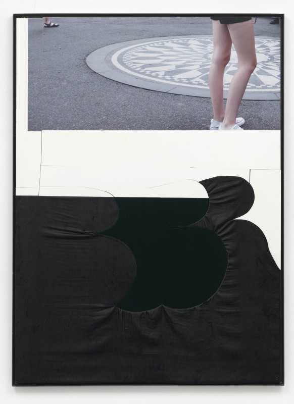 Girl Left Legs with Imagine Circle, 2016, adhesive vinyl on Sintra, silk velvet, iron frame,&nbsp;60 x 45 in (152.4 x 114.3 cm)