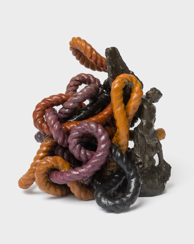 Carla Edwards,&nbsp;Good Work, 2023,&nbsp;rope, nylon dye, encaustic, pigment, cast iron,&nbsp;6 x 13 x 18 in (40.6 x 33 x 45.7 cm)