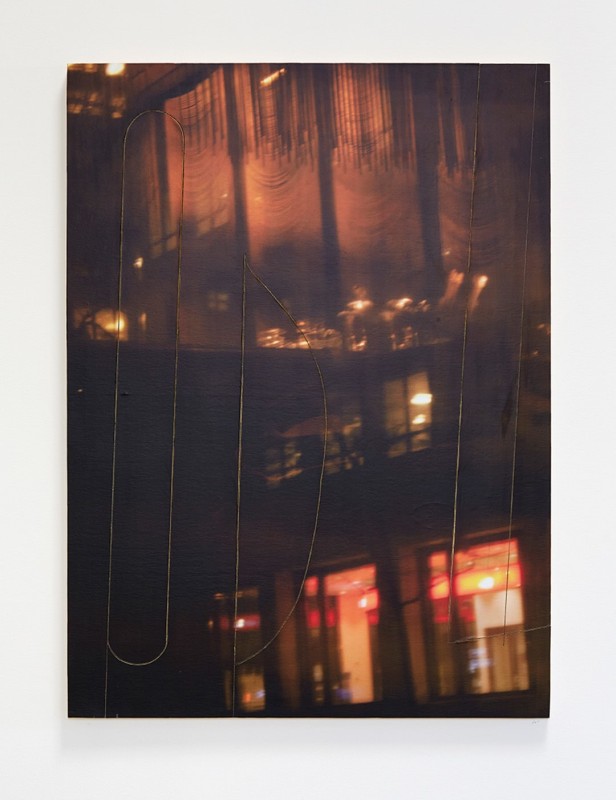 Seagrams (Fire, three kinds of marks), 2015, inkjet print on adhesive vinyl, BC plywood,&nbsp;47 x 35 in (121.9 x 91.40 cm)