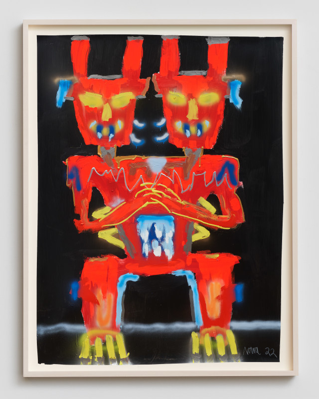 Robert Nava, &quot;Prayer Robot&quot;, 2022, acrylic, crayon, and grease pencil on paper, 22 1/4 x 30 in (56.5 x 76.2 cm)