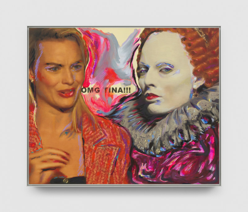 Cara Benedetto, &quot;Barbie Does Tina&quot;, 2024, dye sublimation print on aluminium, gouache, oil pastel, prismacolor and sharpie, 16 &frac12; x 20 x 2 in (41.9 x 50.8 x 5 cm)