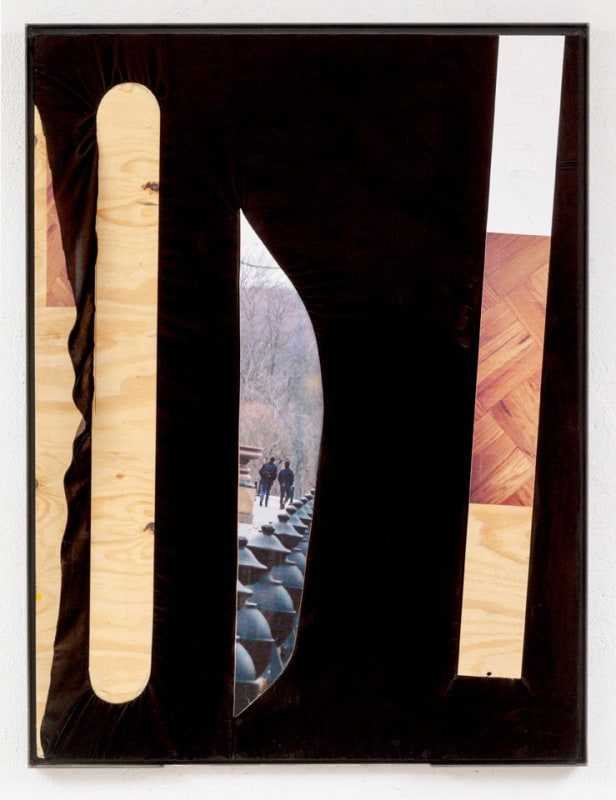 &quot;Central Park (two walkers, three kinds of marks)&quot;, 2015. Inkjet on adhesive vinyl, plywood, silk chiffon. 48 x 36 inches.