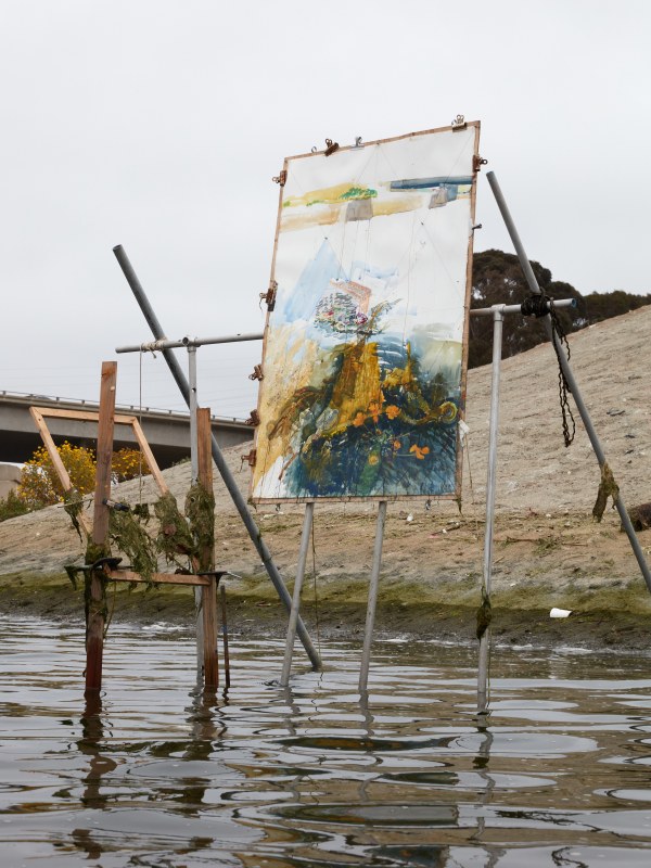 Sterling Wells, Shopping Carts and Poppies, 2023, in process at Ballona Creek