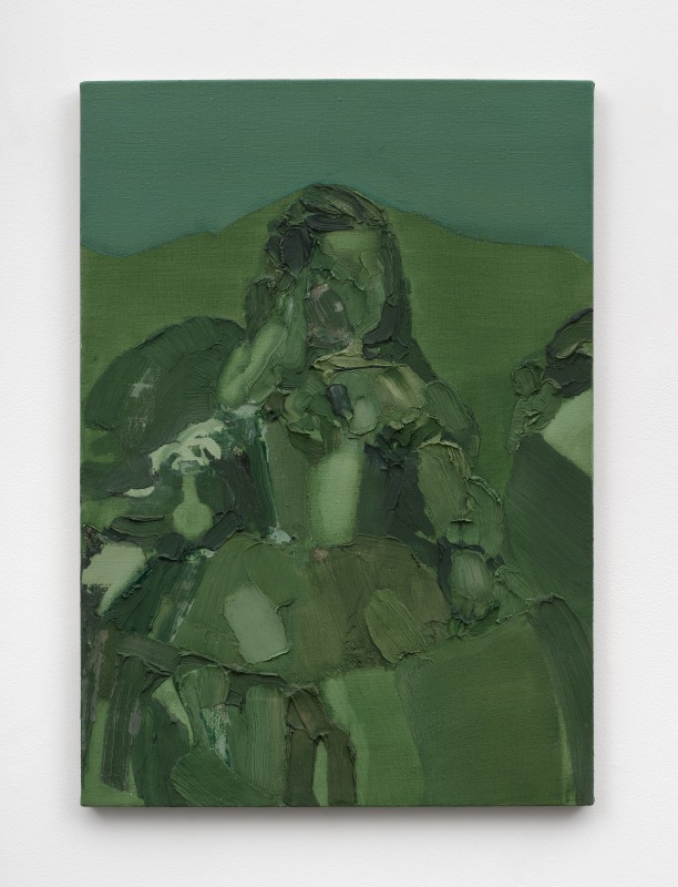 Andy Woll, &quot;Mt. Wilson (Green Menina III)&quot;, 2024, oil on linen , 27 x 19 in (68.6 x 48.3 cm)