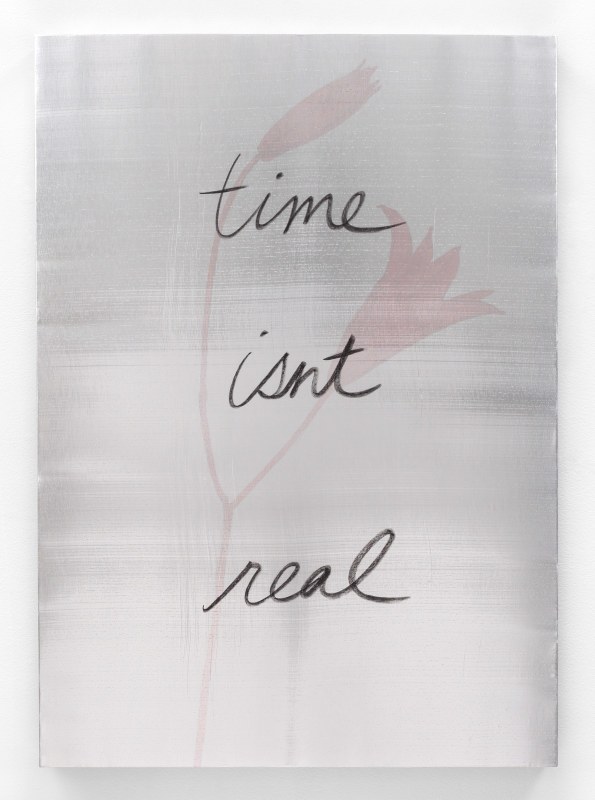 Paul Heyer, &quot;Time Isn't Real,&quot; 2017, oil stick, acrylic, silver lam&eacute; on canvas, 36 x 25 1/2 in (91.4 x 64.8 cm)