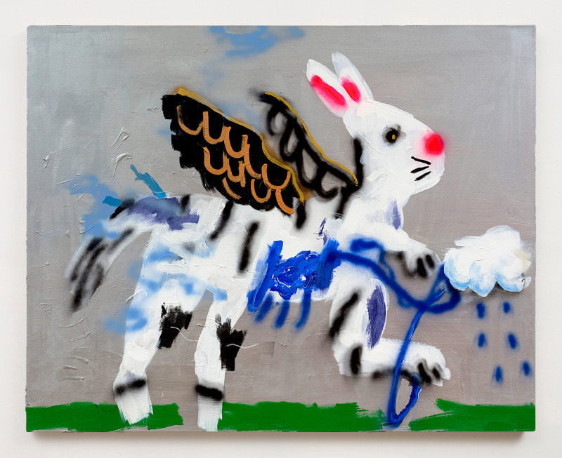 Robert Nava, &quot;Rain Catcher,&quot; 2020, acrylic, grease pencil, and crayon on canvas, 48 x 60 in (121.9 x 152.4 cm)