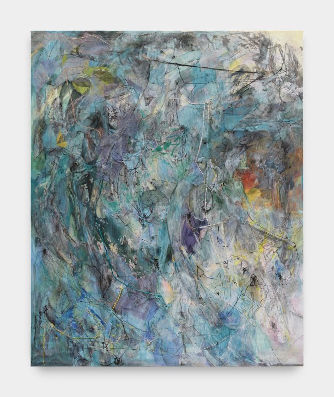 Iva Gueorguieva, &quot;Kukeri: Wave&quot;, 2024, acrylic, collage, and oil on linen, 80 x 65 in (203.2 x 165.1 cm)