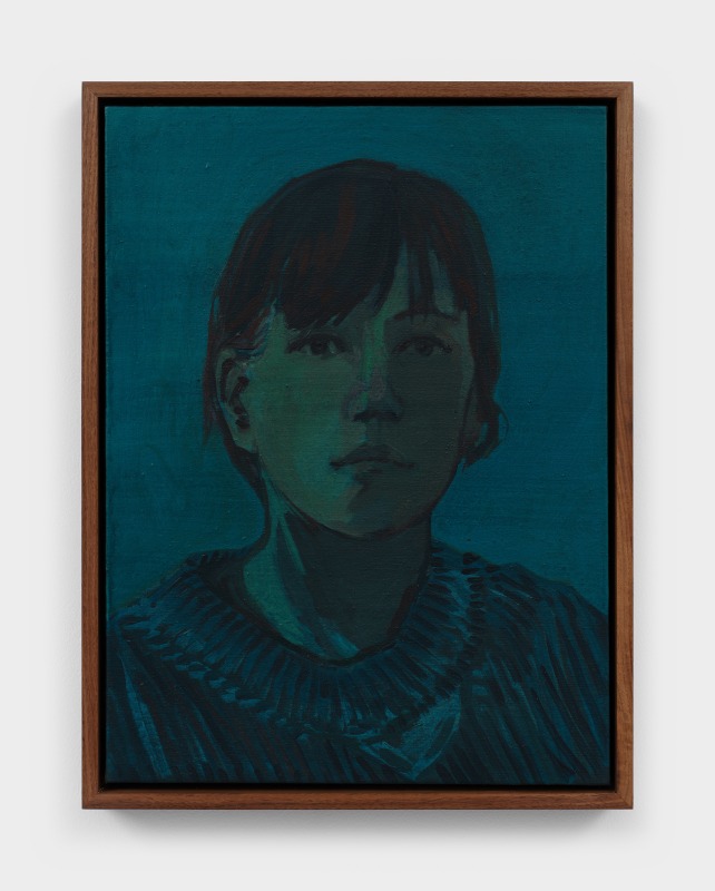 Claire Tabouret, &quot;Self-Portrait (blue)&quot;, 2025, acrylic on canvas,&nbsp;23 1/4 x 17 1/2 x 2 1/4 in (59.1 x 44.5 x 5.7 cm)