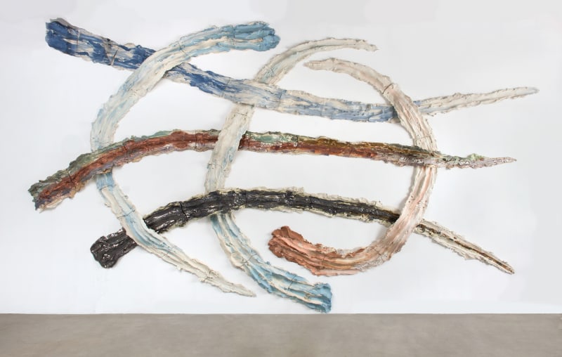 Brie Ruais, &quot;Interweaving the Landscape (six times 130lbs),&quot; 2020, pigmented and glazed stoneware, hardware, 128 x 225 x 7 in (325.1 x 571.5 x 17.8 cm)
