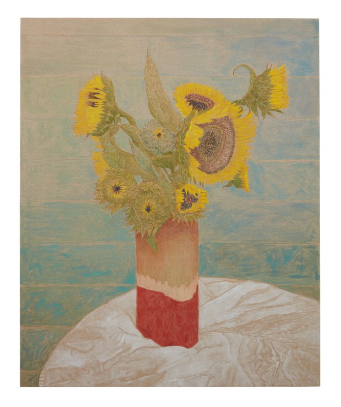 Ten Sunflowers, 2021, oil on linen, 80 x 65 in (203.2 x 165 cm)