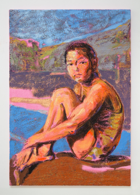 Claire Tabouret, &quot;The Swimmer,&quot; 2019, acylic on fabric, 50 x 36 in (127 x 91.4 cm)