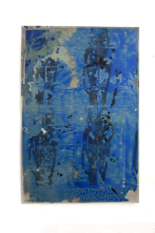 Blue Chains, 2013, wax with ink transfer on canvas,&nbsp;72 x 48 in (183 x 122 cm)