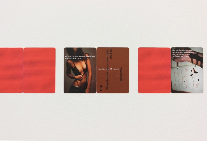I will hold your and (detail), 2014, 37 playing cards, dimensions variable