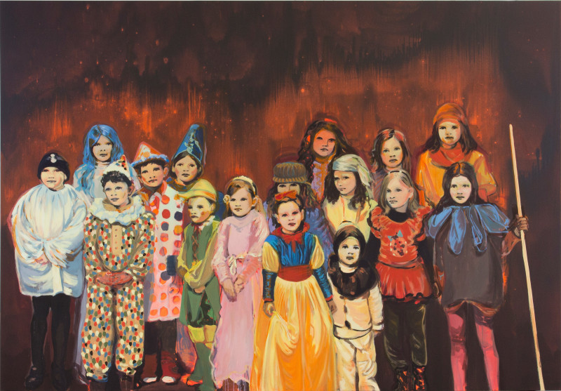 Claire Tabouret, &quot;The Red Carnival&quot;, 2015, acrylic on canvas, 90 x 118 in (230 x 300 cm)